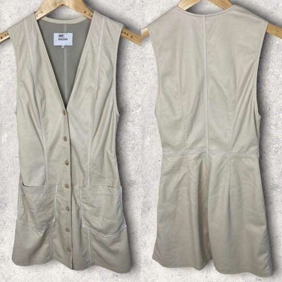 Nanushka Vegan Leather Mini Dress Button Down Size XS Cream Beige Menphi Boho - Picture 5 of 13